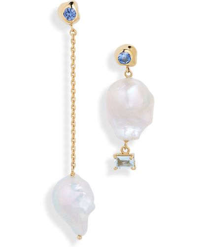 Faris Freshwater Pearl Mismatched Drop Earrings - White