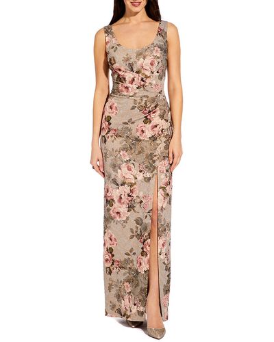 Adrianna Papell Floral Print Brocade Gown - Multicolor