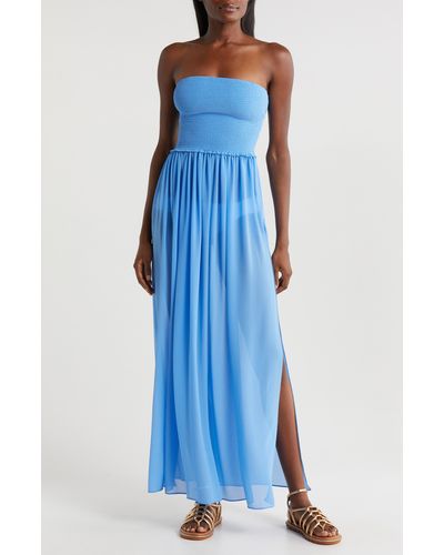 Ramy Brook Calista Strapless Georgette Cover-up Dress - Blue