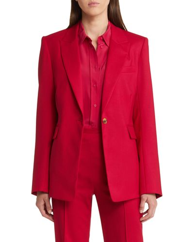 Argent Single Button Stretch Wool Blazer - Red