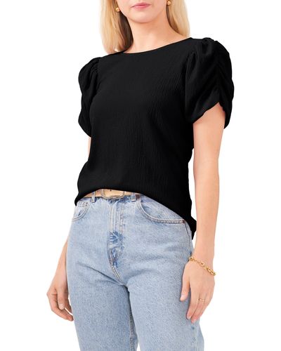 Vince Camuto Gathered Puff Sleeve Blouse - Black