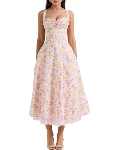 House Of Cb Rosalee Floral Stretch Cotton Petticoat Dress - Pink