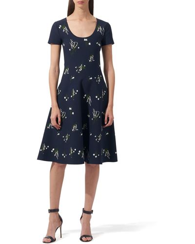 Carolina Herrera Lily Of The Valley Knit Fit & Flare Dress - Blue