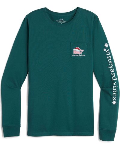 Vineyard Vines Santa Whale Long Sleeve Cotton Graphic T-shirt - Green
