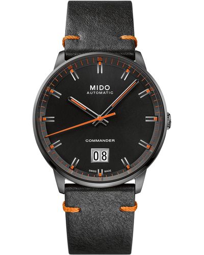 MIDO Commander Big Date Automatic Leather Strap Watch - Black