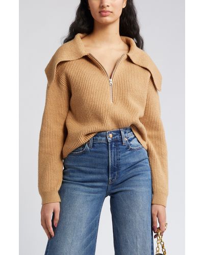Open Edit Rib Half Zip Sweater - Natural