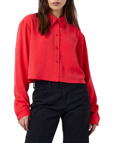 Noisy May Kara Crop Button-up Shirt - Red