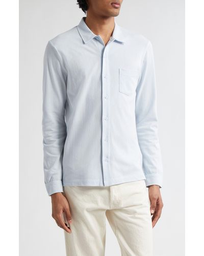 Sunspel Riviera Long Sleeve Cotton Mesh Button-up Shirt - Blue