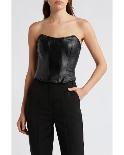 TOPSHOP Leather Look Seamed Corset Top - Black
