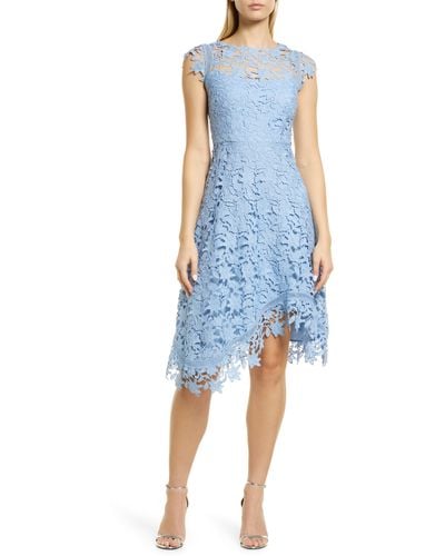Eliza J Lace Asymmetric Cocktail Dress - Blue