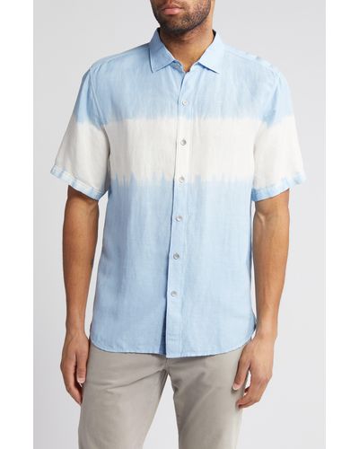 Tommy Bahama Tie Dye One On Short Sleeve Linen Blend Button-up Shirt - Blue