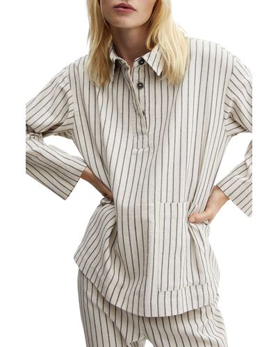 Mango Stripe Cotton Blend Pajama Shirt - Gray