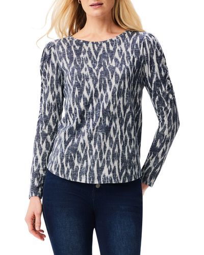 NZT by NIC+ZOE Nzt By Nic+zoe Ikat Ruched Sleeve Top - Black