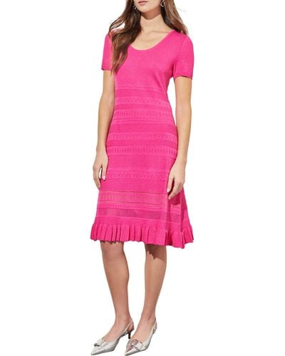 Ming Wang Pointelle & Burnout Sweater Dress - Pink