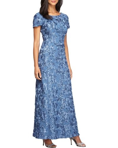 Alex Evenings Embellished Lace A-line Evening Gown - Blue