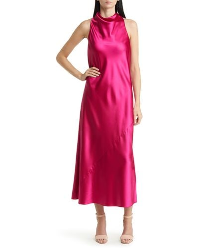 Anne Klein Cowl Neck Sleeveless Satin Maxi Dress - Pink