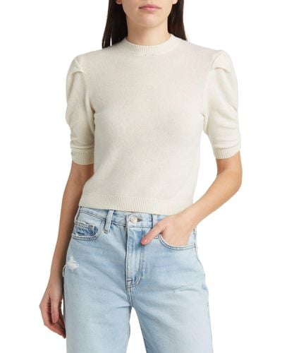FRAME Ruched Sleeve Recycled Cashmere & Wool Sweater - White