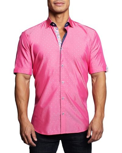 Maceoo Galileo Silverdot Short Sleeve Button-up Shirt At Nordstrom - Pink