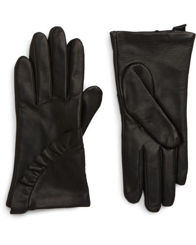 Nordstrom Ruffle Lambskin Leather Touchscreen Compatible Gloves - Black