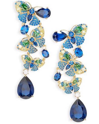 Judith Leiber Crystal Butterfly Chandelier Earrings - Blue