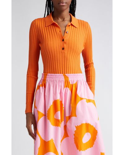 Marimekko Wool Rib Polo Sweater - Orange