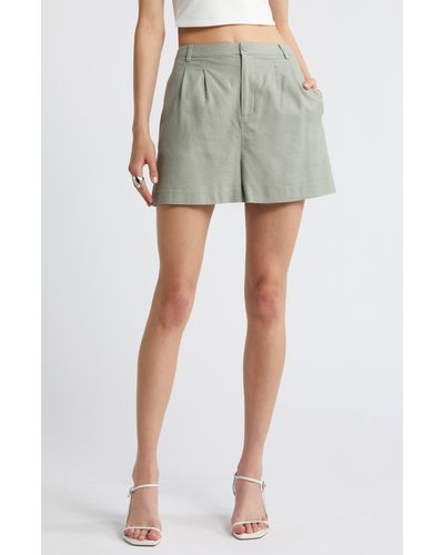 Open Edit High Waist Linen Blend Shorts - Green