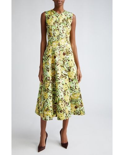 Emilia Wickstead Floral-print Flared-hem Woven Maxi Dress - Yellow