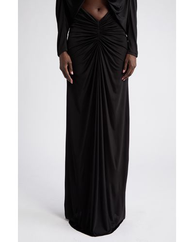 Saint Laurent Center Ruched Shiny Jersey Skirt - Black