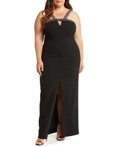 Vince Camuto Beaded Keyhole Gown - Black