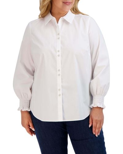 Foxcroft Agnes Smocked Cuff Blouse - White