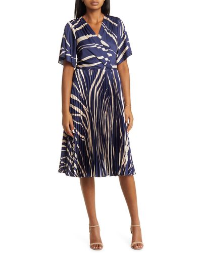 Maggy London Abstract Print Wrap Front Midi Dress - Blue