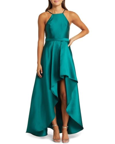 Lulus Broadway Show Satin High-low Gown - Green