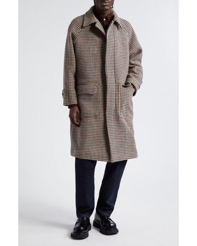 Drake's Houndstooth Virgin Wool Overcoat - Brown