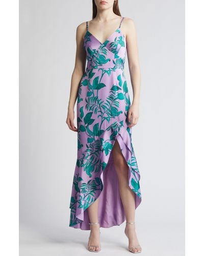 Hutch Angel Tropical Print Satin High-low Dress - Multicolor