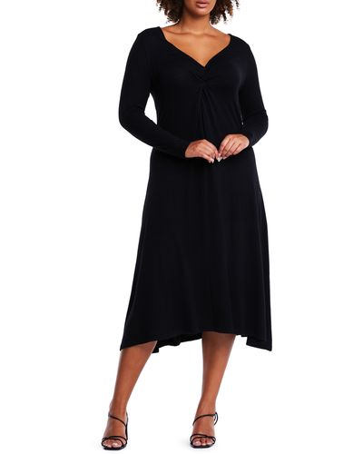 Estelle Florentine Long Sleeve Knit Midi Dress - Black