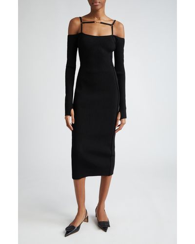 Jacquemus Sierra Long Sleeve Midi Sweater Dress - Black