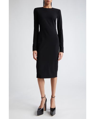 Victoria Beckham Long Sleeve Wool Blend Jersey Sheath Dress - Black