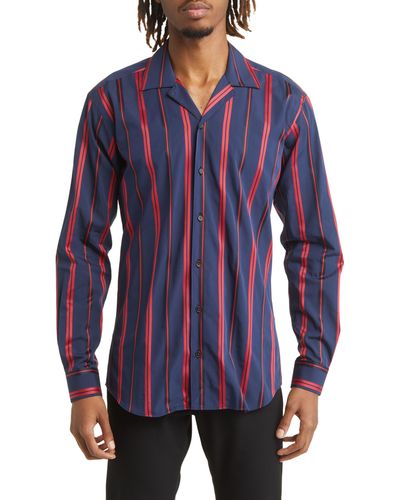 Maceoo Archemedis Stripe Regular Fit Cotton Button-up Shirt - Blue