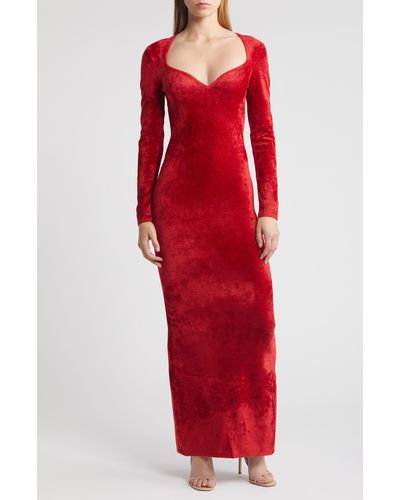House Of Cb Aria Long Sleeve Chenille Gown - Red
