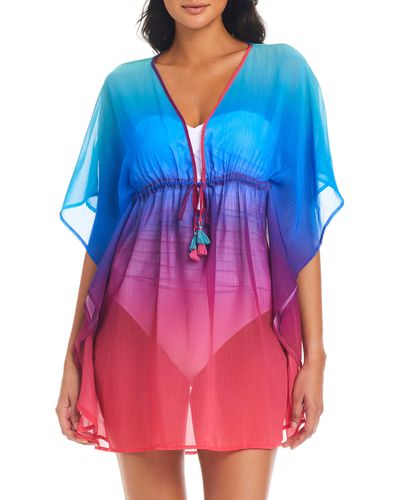 Rod Beattie Heat Of The Moment Chiffon Cover-up Caftan - Blue