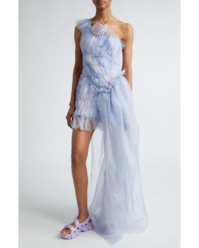 Collina Strada Jazelle One-shoulder Silk Tulle Minidress - Blue