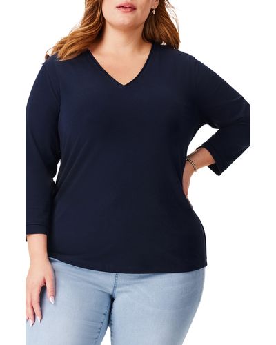 NZT by NIC+ZOE Nzt By Nic+zoe Rolled Detail Three Quarter Sleeve Top - Blue