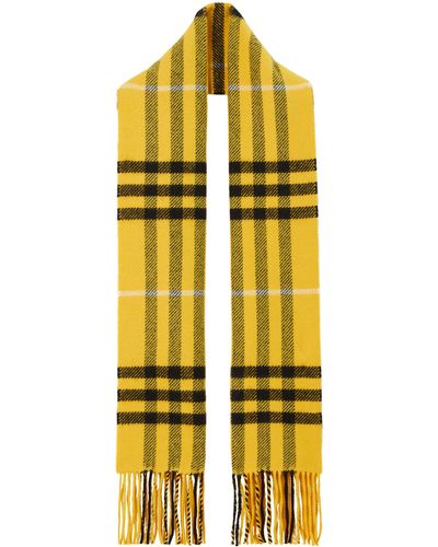 Burberry Tartan Check Wool & Cashmere Fringe Scarf - Yellow