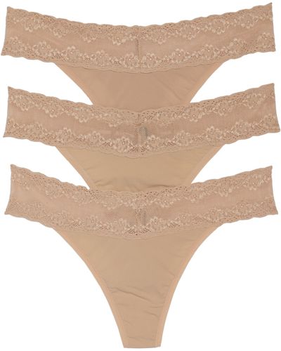 Natori Bliss 3-pack Perfection Lace Trim Thongs - Natural