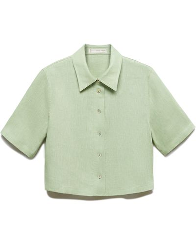 Mango Short Sleeve Linen Button-up Shirt - Green