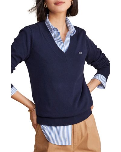 Vineyard Vines Heritage V-neck Cotton Sweater - Blue
