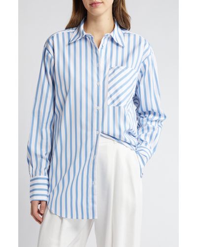 Nordstrom Stripe Long Sleeve Cotton Button-up Shirt - Blue