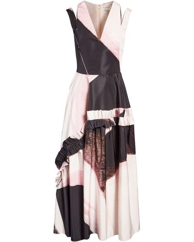 Alexander McQueen Brushstroke Print Tiered Asymmetric Dress - Multicolor