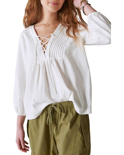 Lucky Brand Lace-up Cotton Peasant Blouse - Multicolor