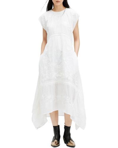 AllSaints Gianna Floral Jacquard Handkerchief Hem Dress - White